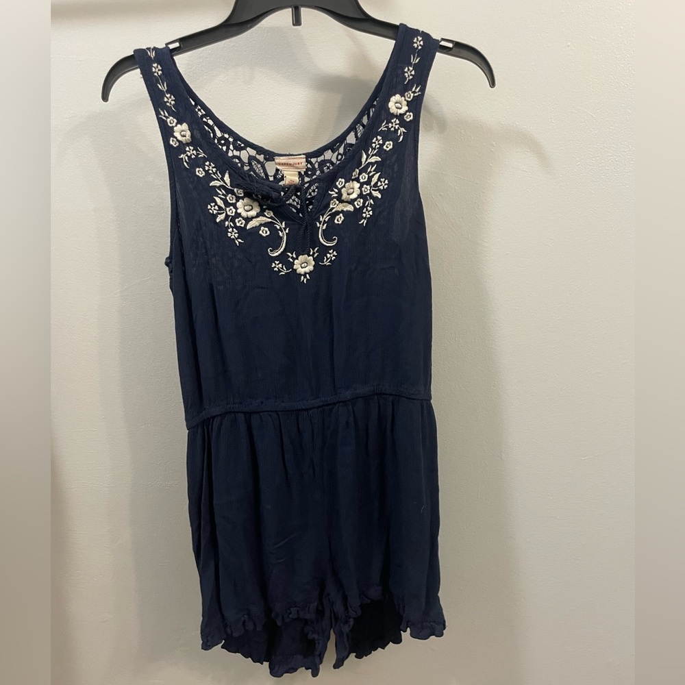 Cape Juby Navy Embroidered Sleeveless Romper